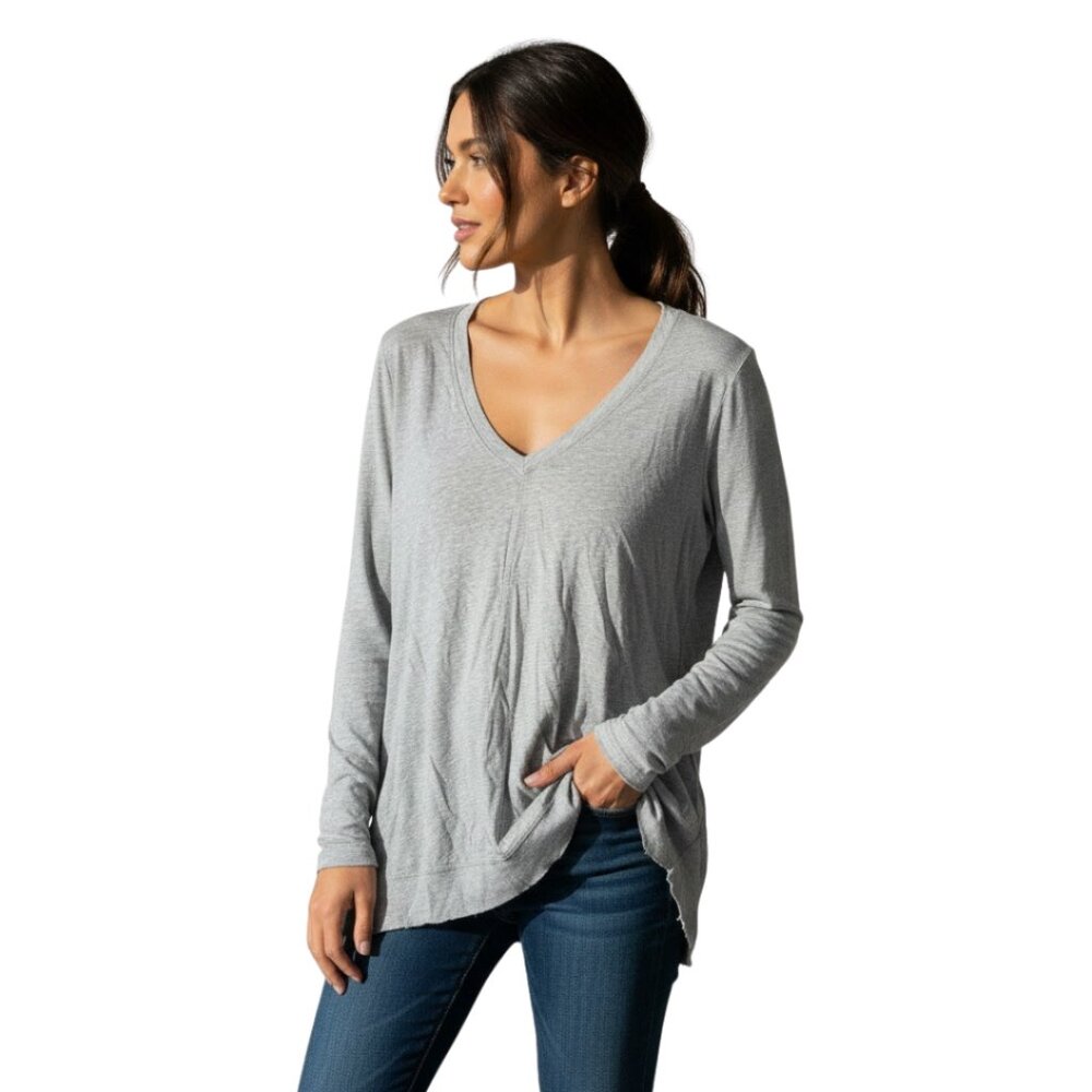 Bobi Los Angeles Women’s V-Neck Long Sleeve‎ Top Heather Grey Cotton – XS NWT